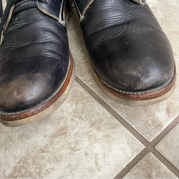 BEDSTU Mens Boots Sz 13 BLACK Distress LeatherVIBRAM Hand MadeMexico‎